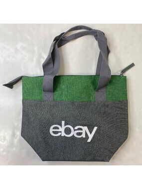 Ebay Two-Tone Green Gray Insulated Tote Bag Zipper Closure White Logo eBayana